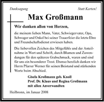 Traueranzeige von Max Großmann 