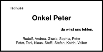 Traueranzeige von Onkel Peter 