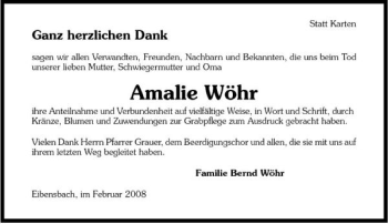 Traueranzeige von Amalie Wöhr 