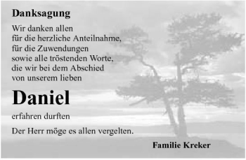 Traueranzeige von Daniel Daniel 