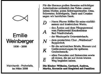 Traueranzeige von Emilie Weinberger 