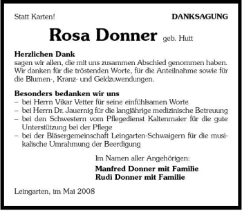 Traueranzeige von Rosa Donner 