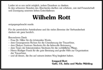 Traueranzeige von Rott Wilhelm 