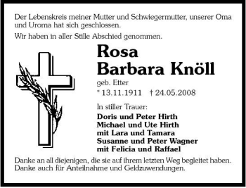 Traueranzeige von Rosa Barbara Knöll 