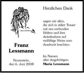 Traueranzeige von Franz Lessmann 