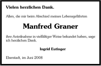 Traueranzeige von Manfred Graner 