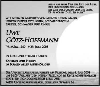 Traueranzeige von Götz-Hoffmann Götz-Hoffmann 