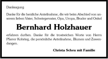 Traueranzeige von Bernhard Holzhauer 