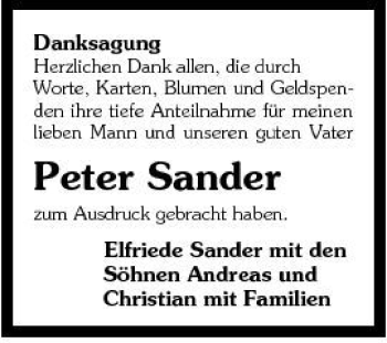 Traueranzeige von Peter Sander 