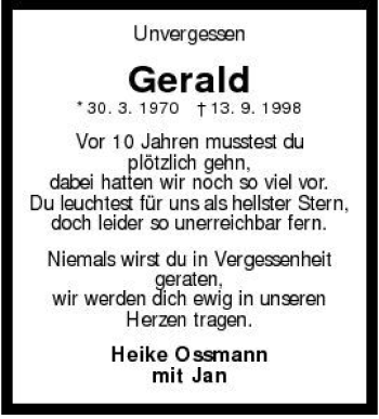 Traueranzeige von Gerald Gerald 