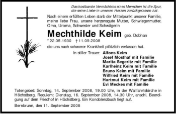 Traueranzeige von Mechthilde Keim 