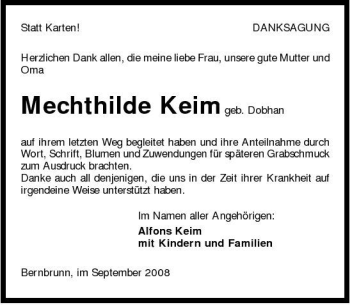 Traueranzeige von Mechthilde Keim 