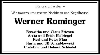 Traueranzeige von Werner Rominger 