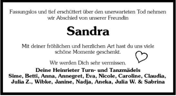 Traueranzeige von Sandra Breitenöder 