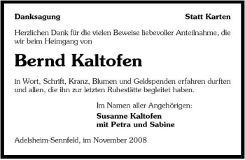 Traueranzeige von Bernd Kaltofen 