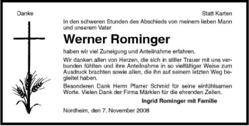 Traueranzeige von Werner Rominger 