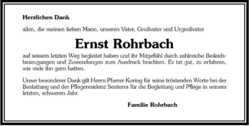 Traueranzeige von Ernst Rohrbach 