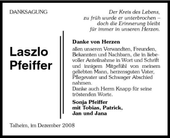 Traueranzeige von Laszlo Pfeiffer 