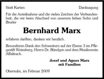 Traueranzeige von Bernhard Marx 