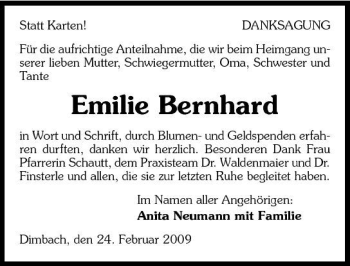 Traueranzeige von Emilie Bernhard 