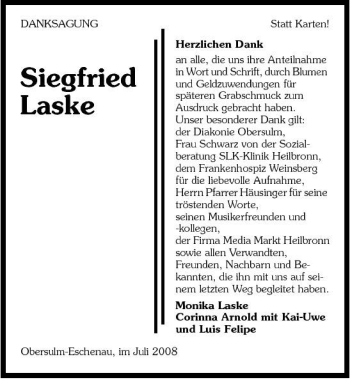 Traueranzeige von Siegfried Laske 