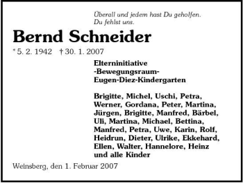 Traueranzeige von Bernd Schneider 