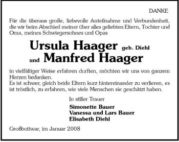 Traueranzeige von Ursula und Manfred Haager 