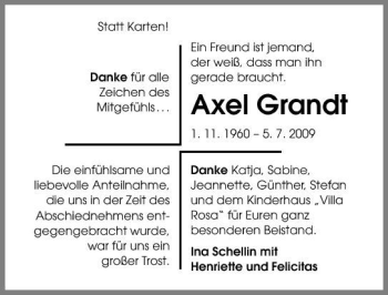 Traueranzeige von Axel Grandt 