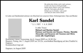 Traueranzeige von Karl Sandel 