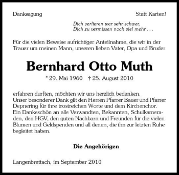 Traueranzeige von Bernhard Otto Muth 