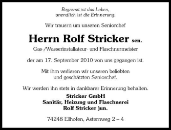 Traueranzeige von Stricker Stricker 