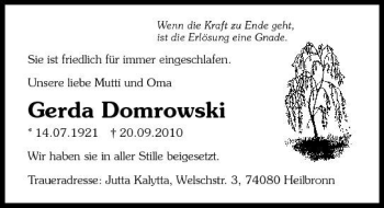 Traueranzeige von Domrowski Domrowski 