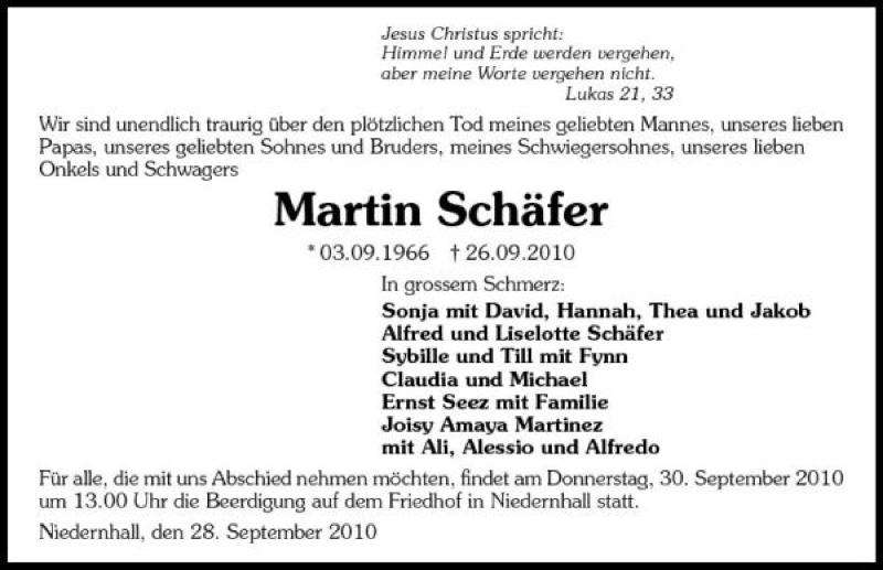 Traueranzeigen von Martin Schäfer | www.trauerundgedenken.de