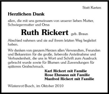 Traueranzeige von Ruth Rickert 