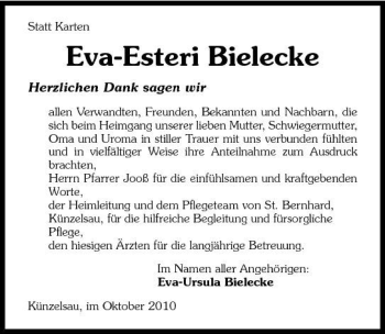 Traueranzeige von Eva-Esteri Bielecke 