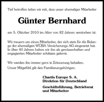 Traueranzeige von Günter Bernhard 