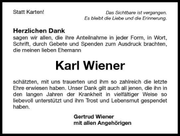 Traueranzeige von Karl Wiener 