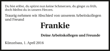 Traueranzeige von Frankie  