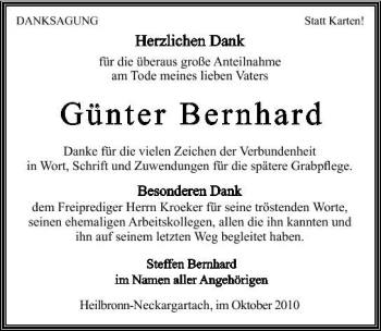 Traueranzeige von Günter Bernhard 