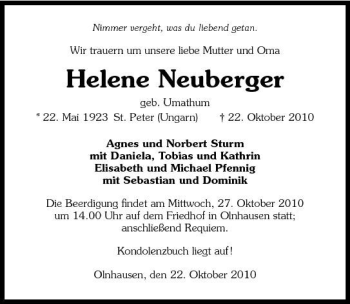 Traueranzeige von Helene Neuberger 