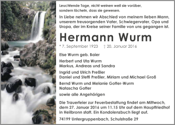 Traueranzeige von Hermann Wurm