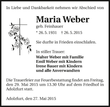 Traueranzeige von Maria Weber 