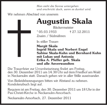 Traueranzeige von Augustin Skala 