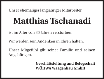 Traueranzeige von Matthias Tschanadi 