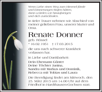 Traueranzeige von Renate Donner 