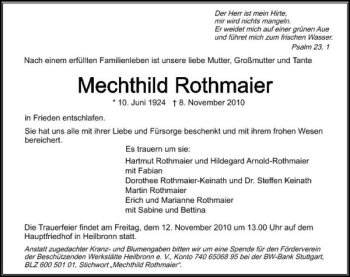 Traueranzeige von Mechthild Rothmaier 