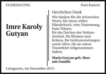 Traueranzeige von Imre Karoly Gutyan 