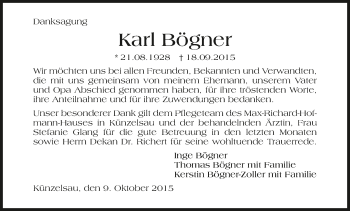 Traueranzeige von Karl Bögner 