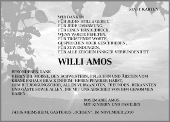 Traueranzeige von Willi Amos 