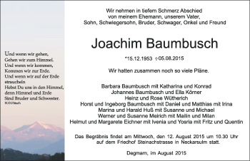 Traueranzeige von Joachim Baumbusch 